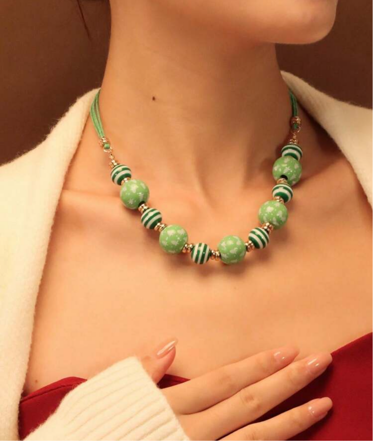 Christmas Wood Bead Necklace