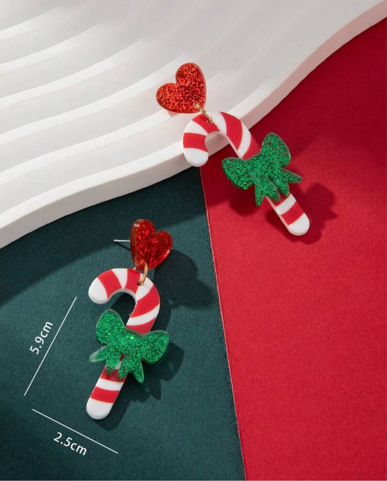 Candy Cane w/Green Bow Earrings