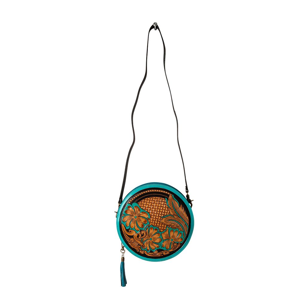 MYRA PRICELESS LOVE HAND-TOOLED ROUND BAG