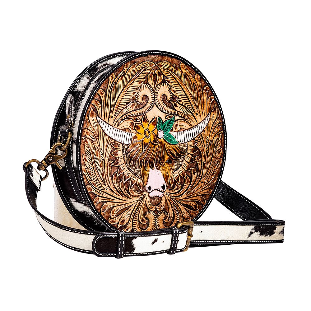 MYRA BLOOMIN' STEER HAND-TOOLED ROUND BAG
