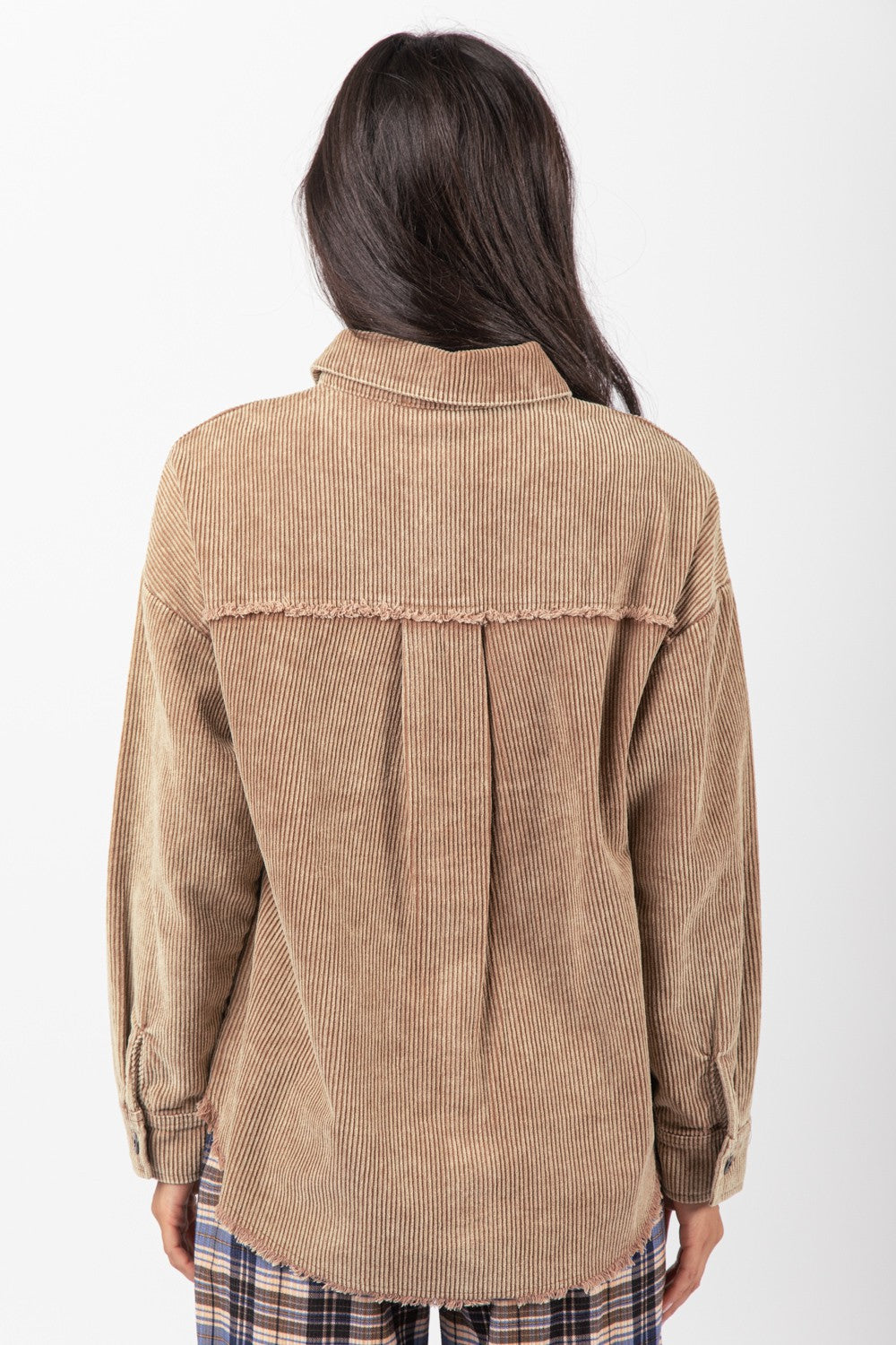 Washed and Frayed Corduroy Shacket- Plus