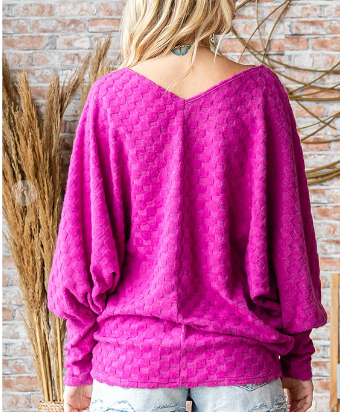 Checkered Dolman Sleeve Top