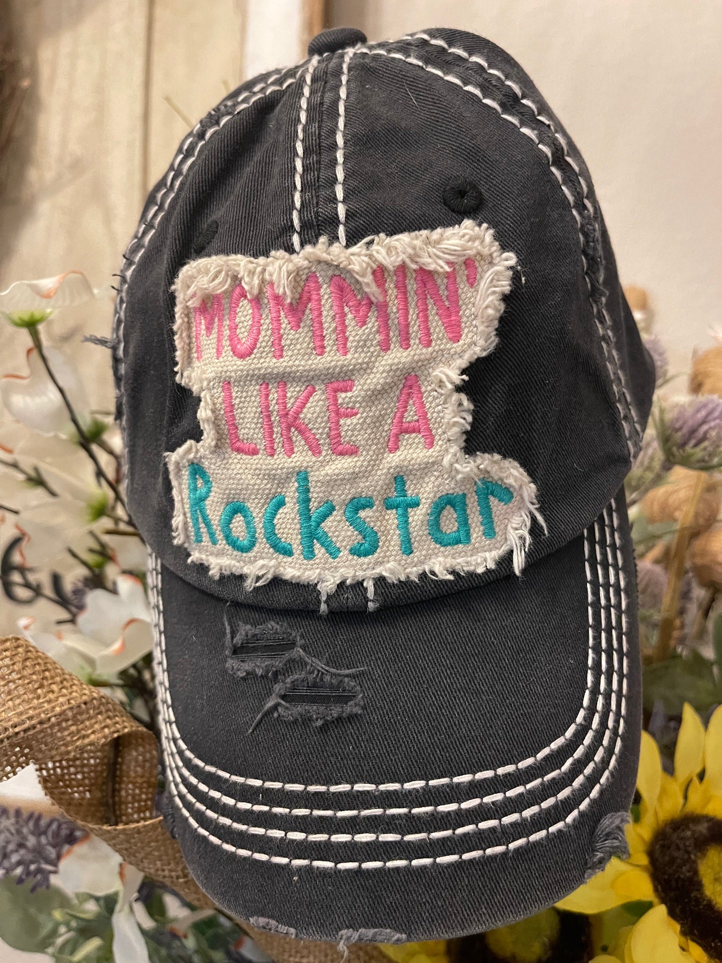Distresssed “Mommin” Like A Rockstar Cap