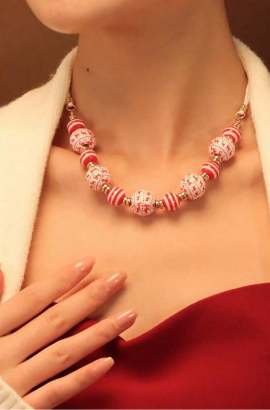 Christmas Wood Bead Necklace
