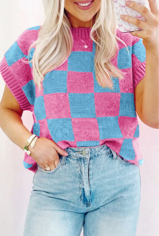 Color Block Cap Sleeve Sweater
