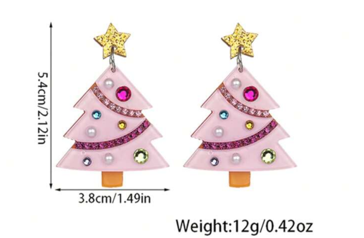 Pink Dreams Christmas Tree Earrings