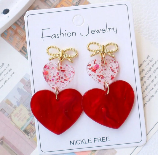 Bow & Hearts Dangle Earrings