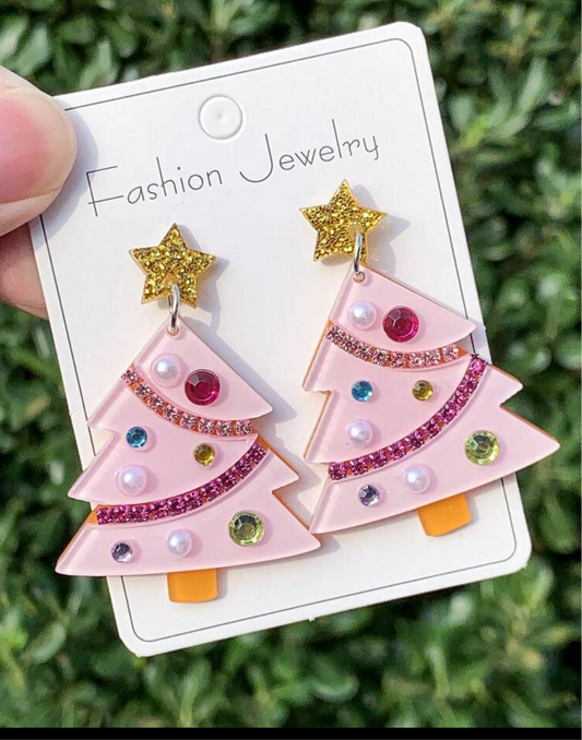 Pink Dreams Christmas Tree Earrings