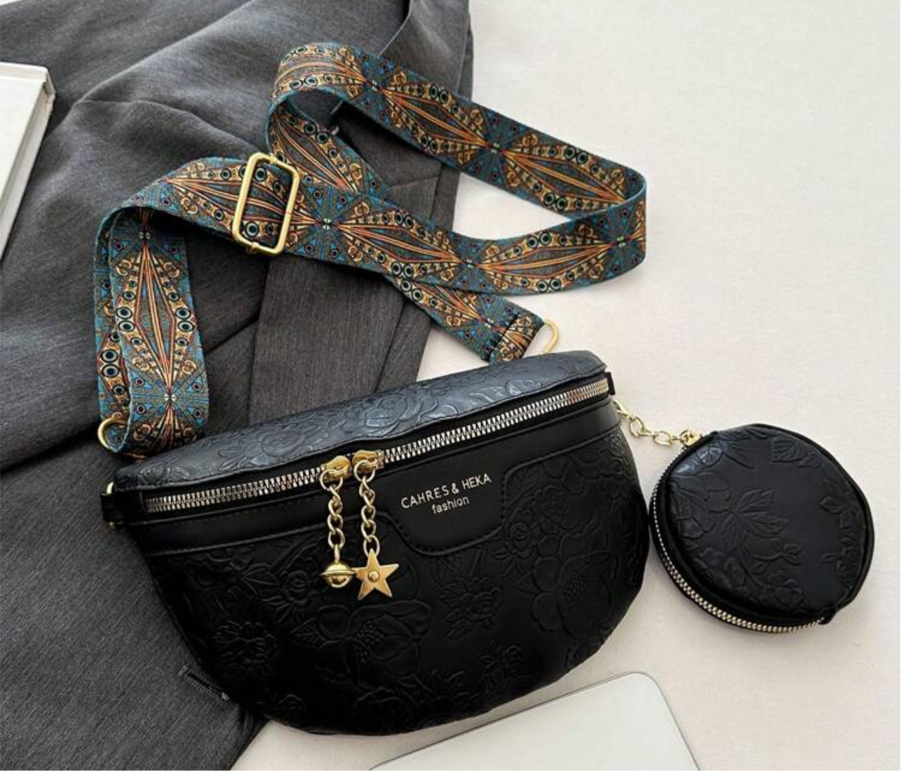 Floral Embossed Leather Crossbody