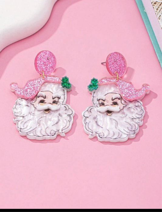 Pink Santa Earrings
