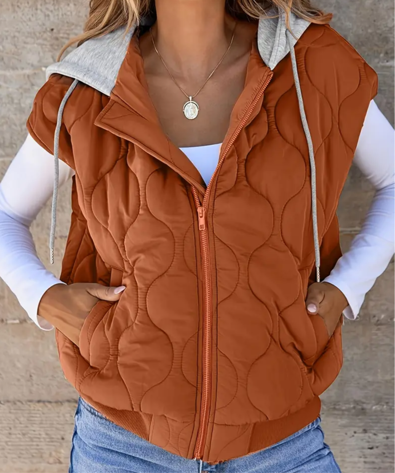 Quilted Drawstring Hoodie Vest
