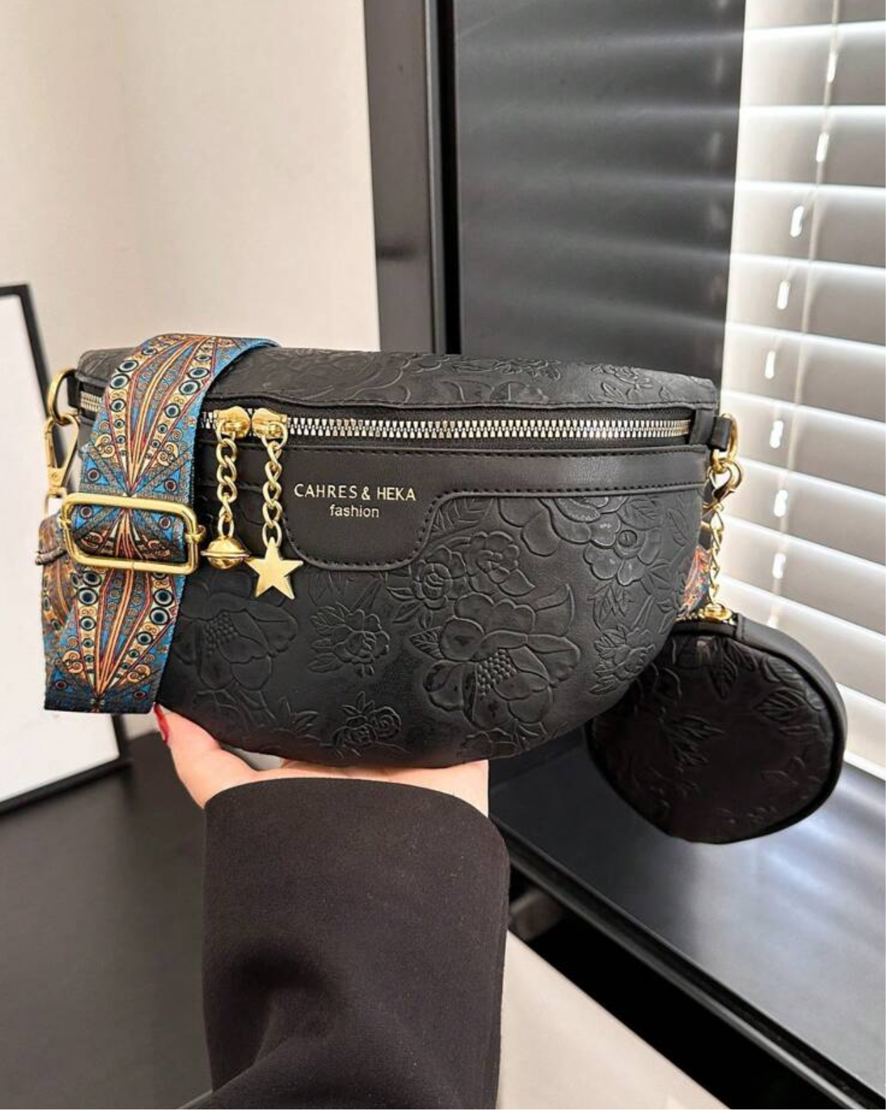 Floral Embossed Leather Crossbody