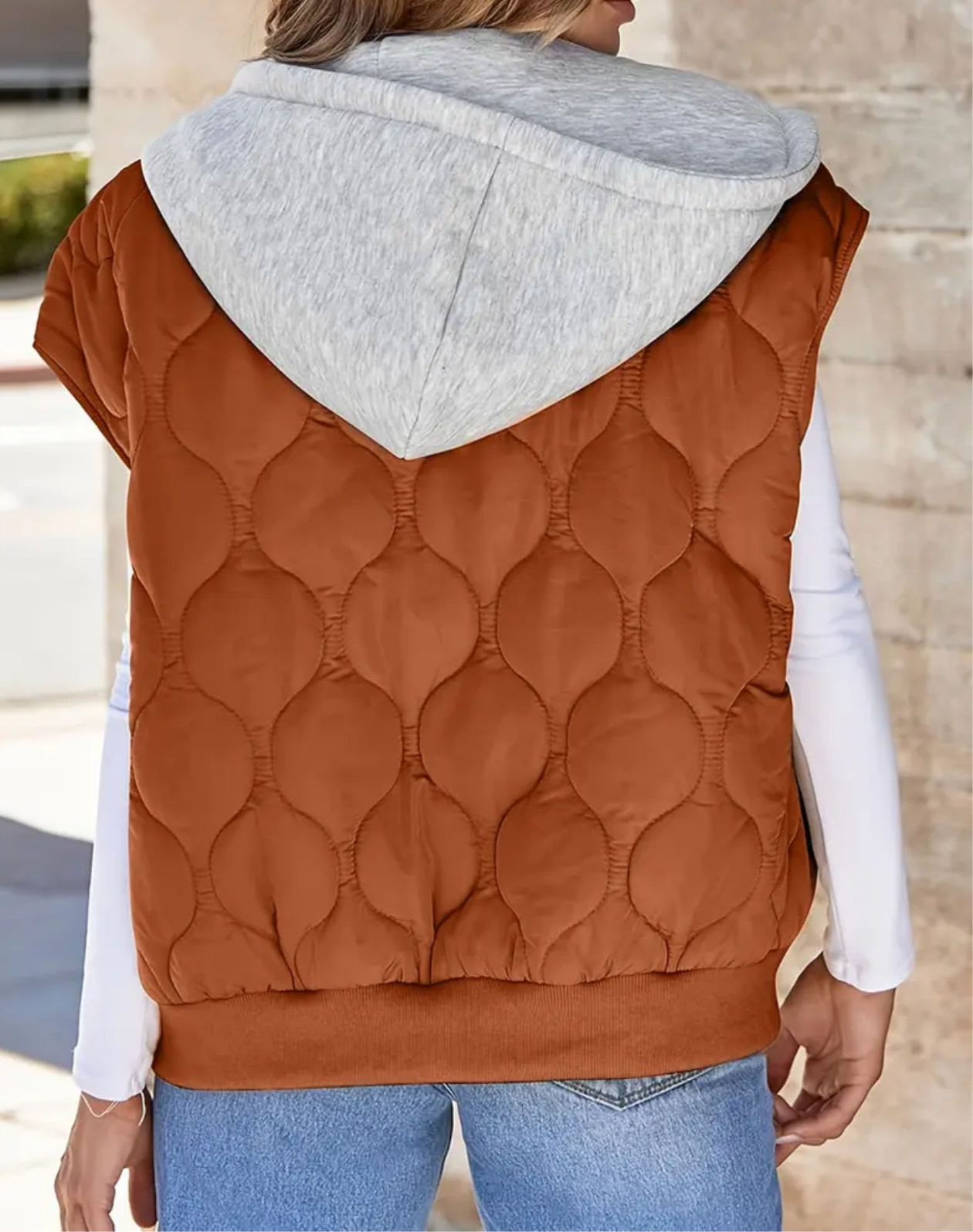 Quilted Drawstring Hoodie Vest