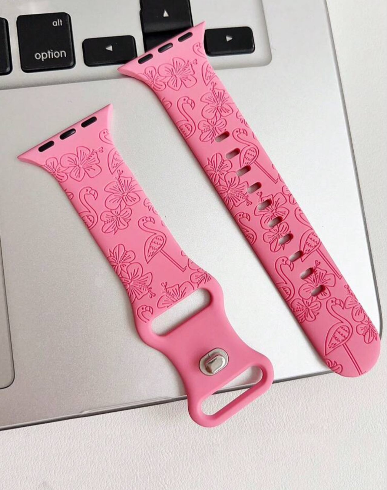 Pink Flamingo & Floral Embossed Watch Band