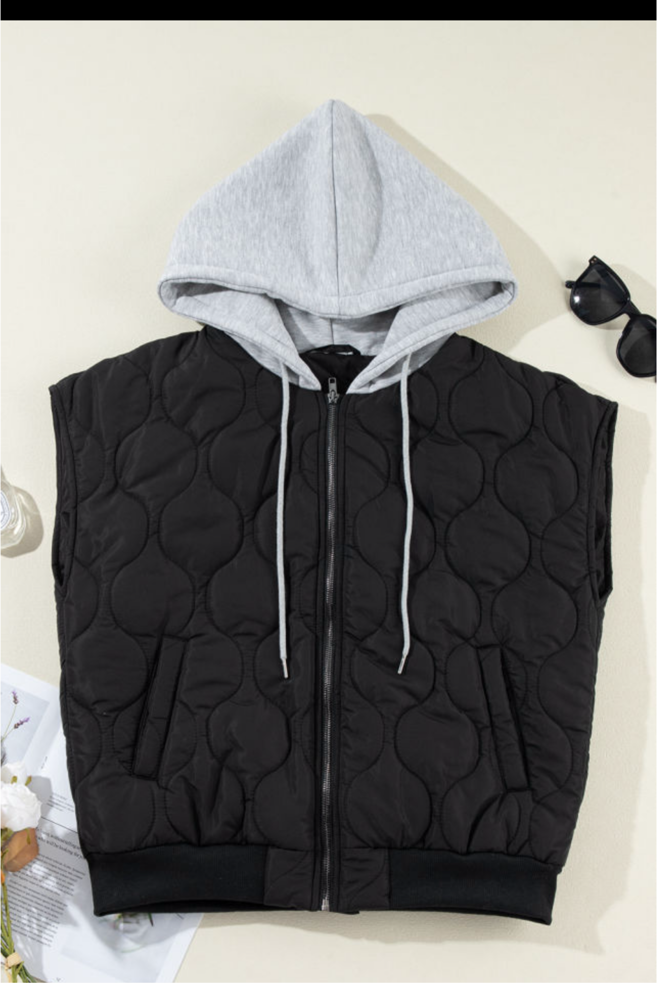 Quilted Drawstring Hoodie Vest