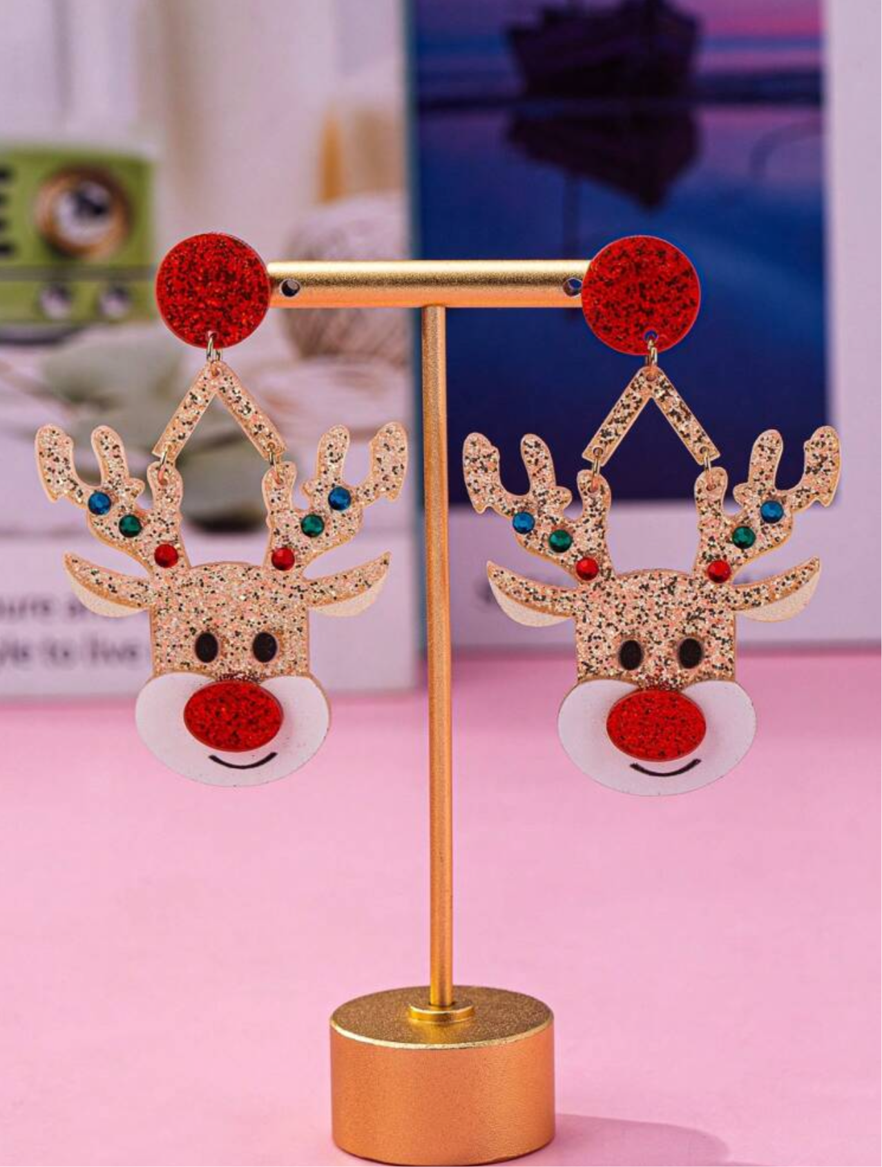 Reindeer Sparkle Earrings - Large