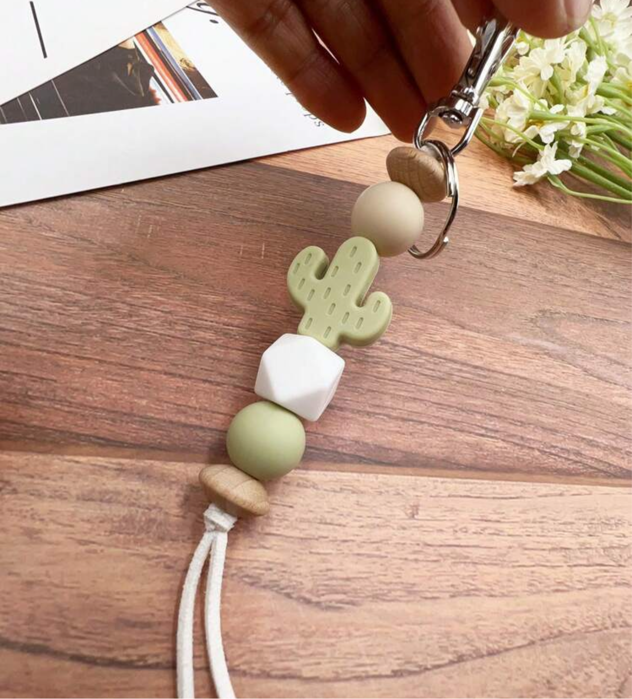 Cactus Beaded Keychain