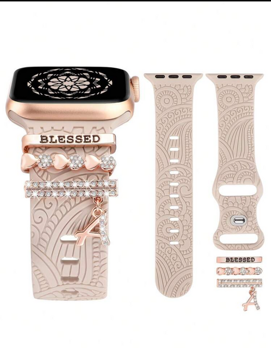 Floral Silicone Apple Watch Band w/Charms