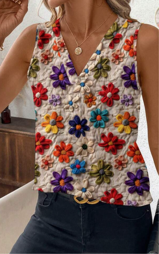 Vibrant 3D Floral Tank