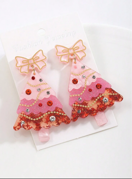 Ribbons & Bows Christmas Tree Earrings