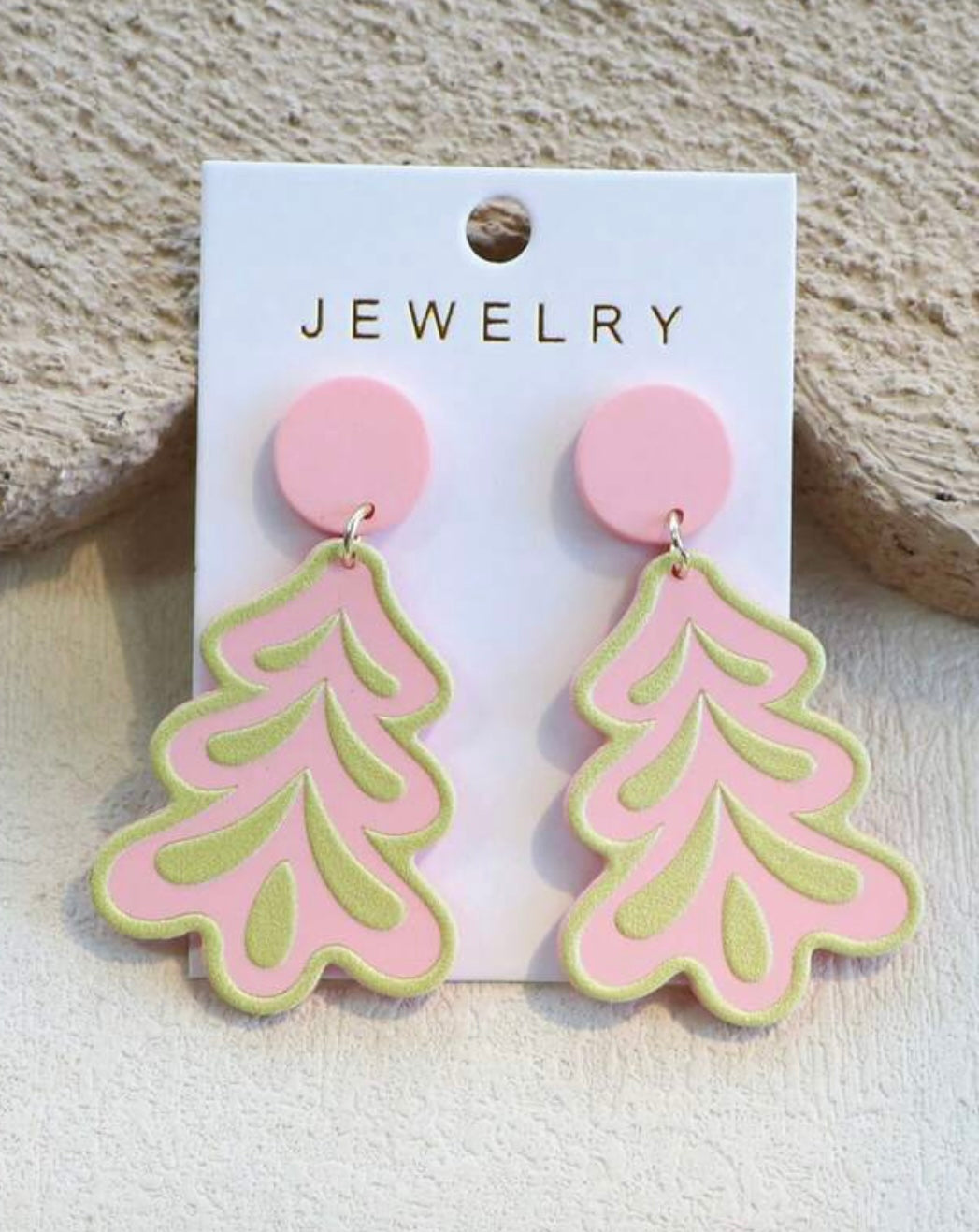 Blush Evergreen Christmas Tree Earrings