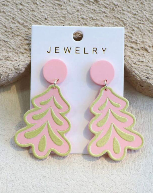 Blush Evergreen Christmas Tree Earrings