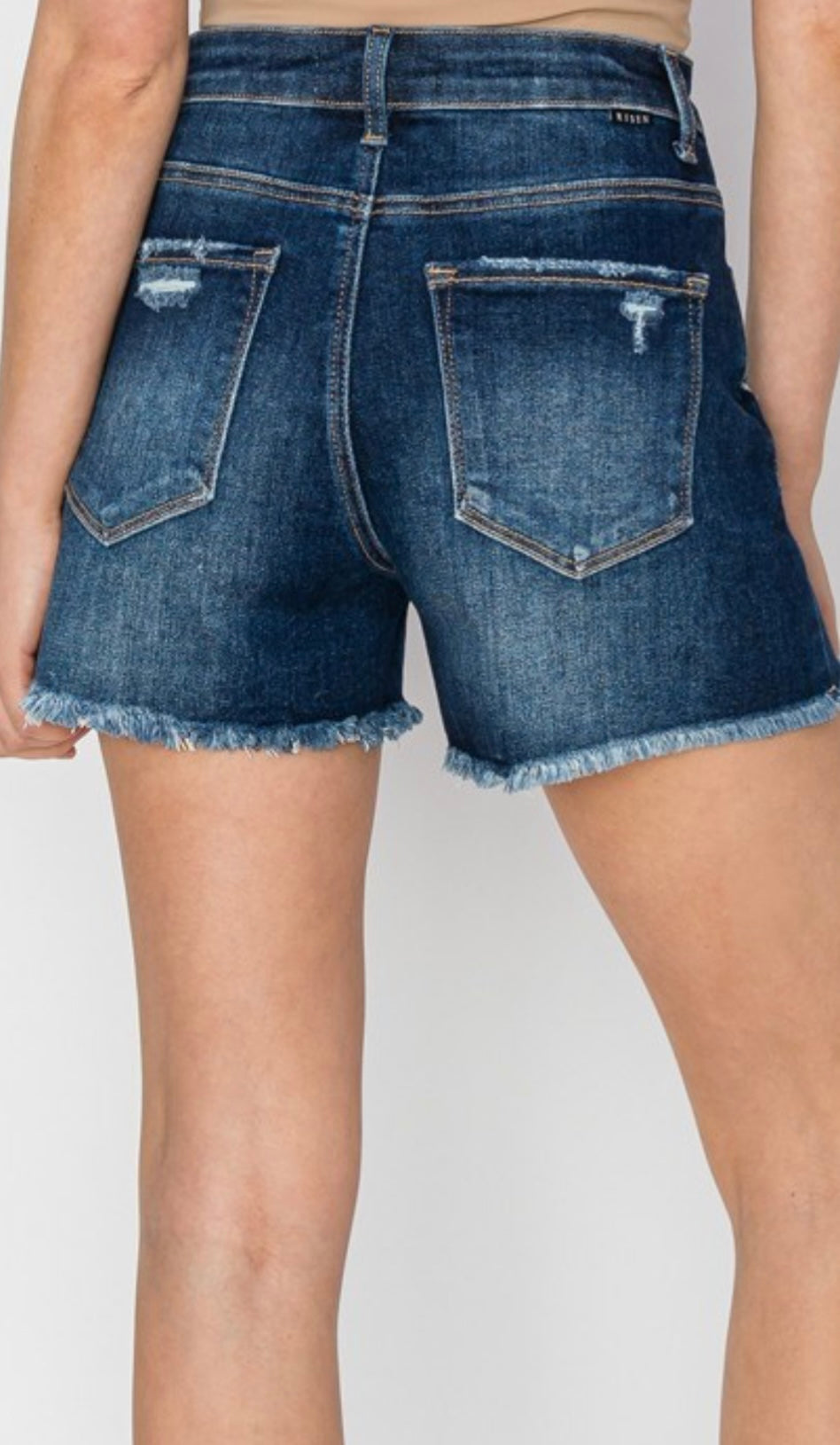 Risen Brand Dark Wash Fray Hem Shorts