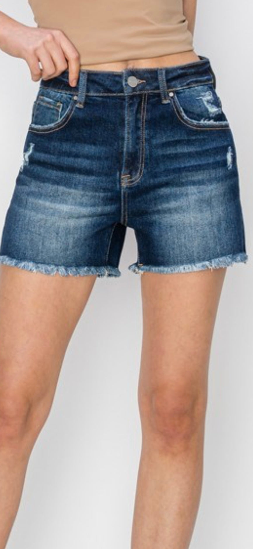 Risen Brand Dark Wash Fray Hem Shorts