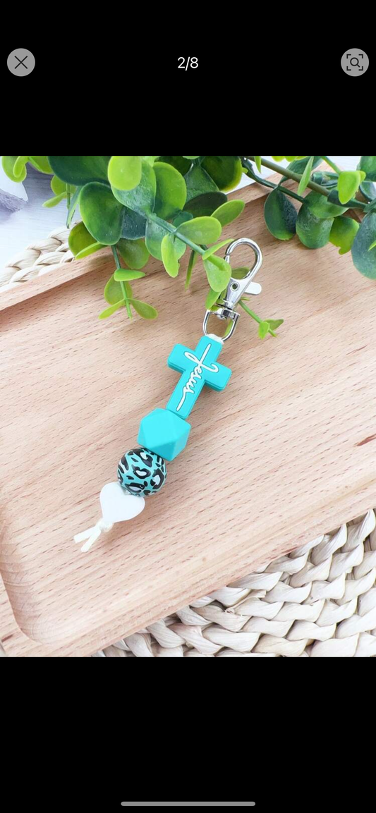 Jesus Cross & Leopard Keychain