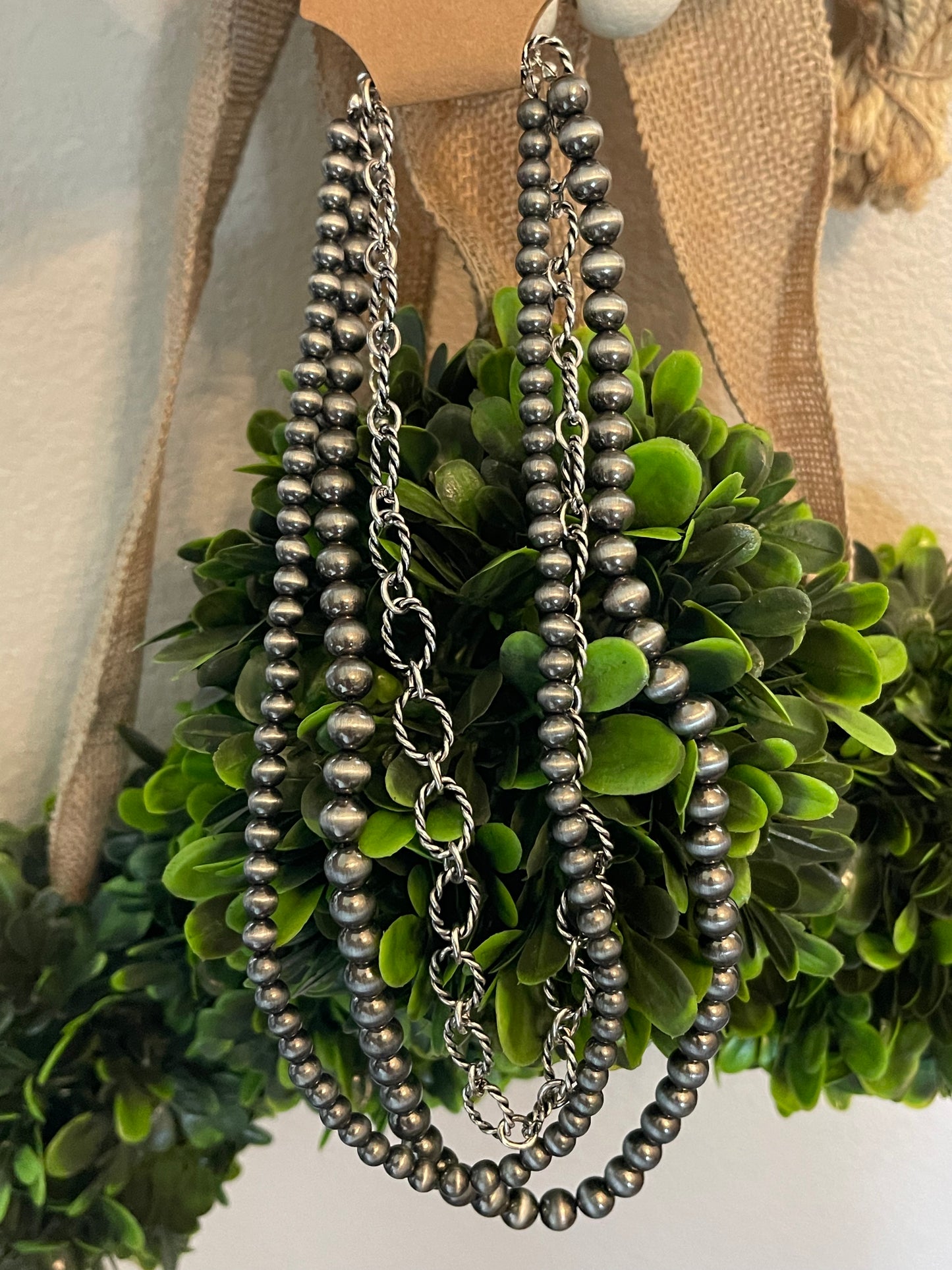 Faux Navajo Pearl and Silver Multi Strand Necklace