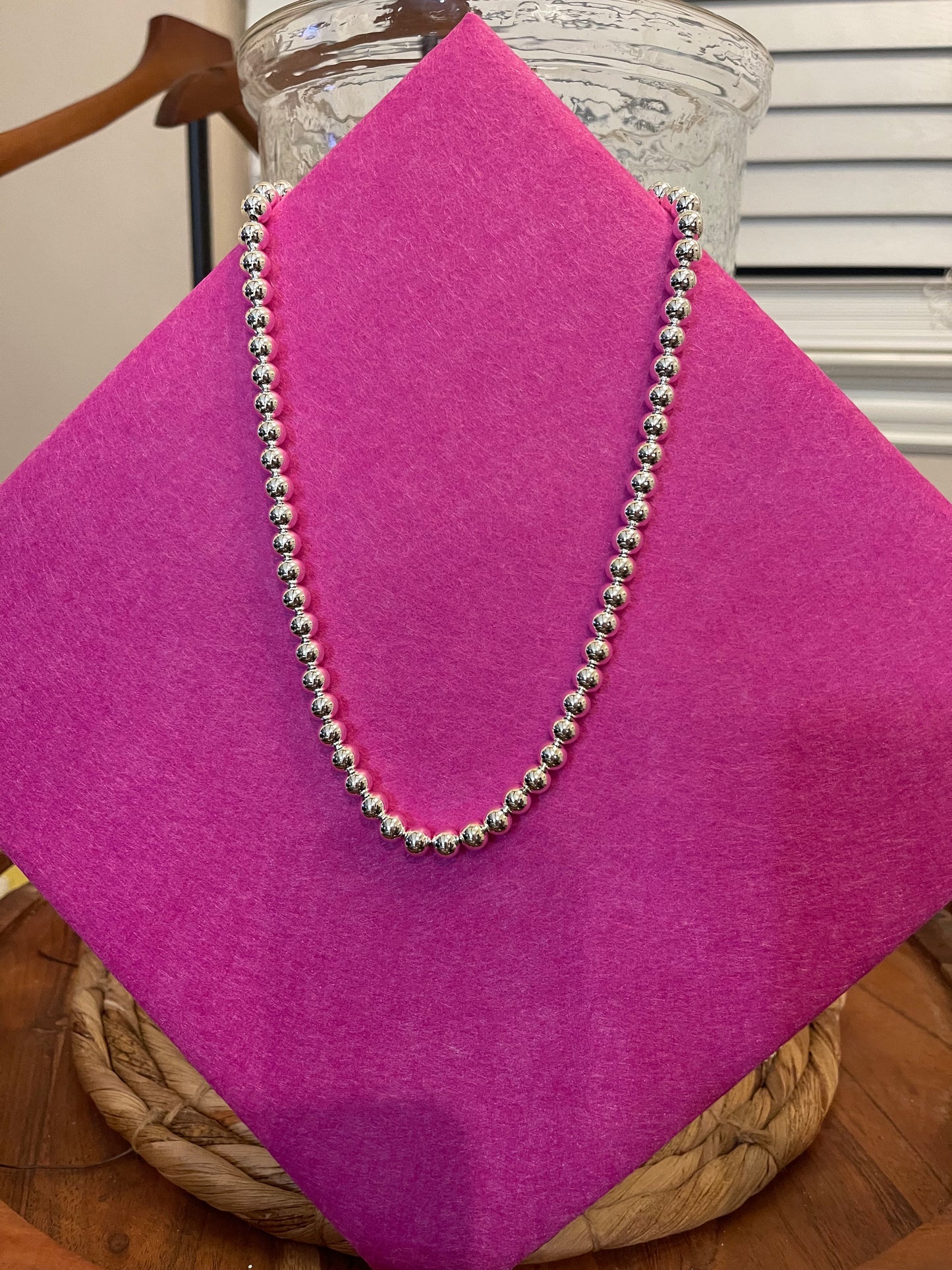 Sterling Silver Bead Necklace - 8mm