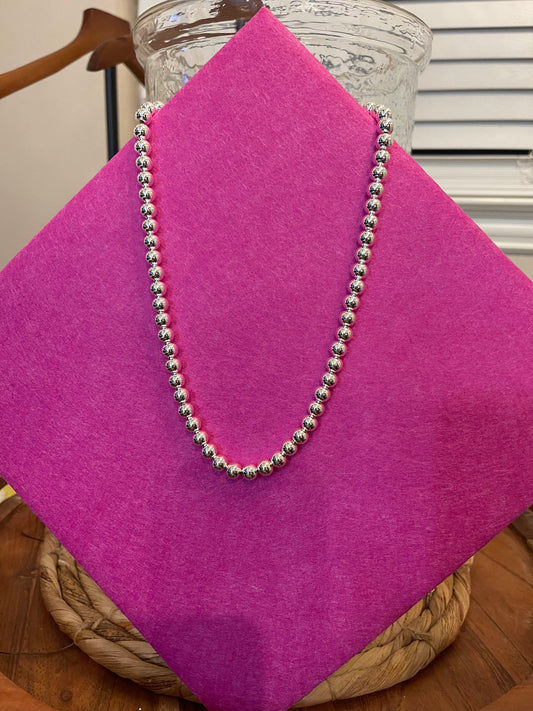 Sterling Silver Bead Necklace - 8mm