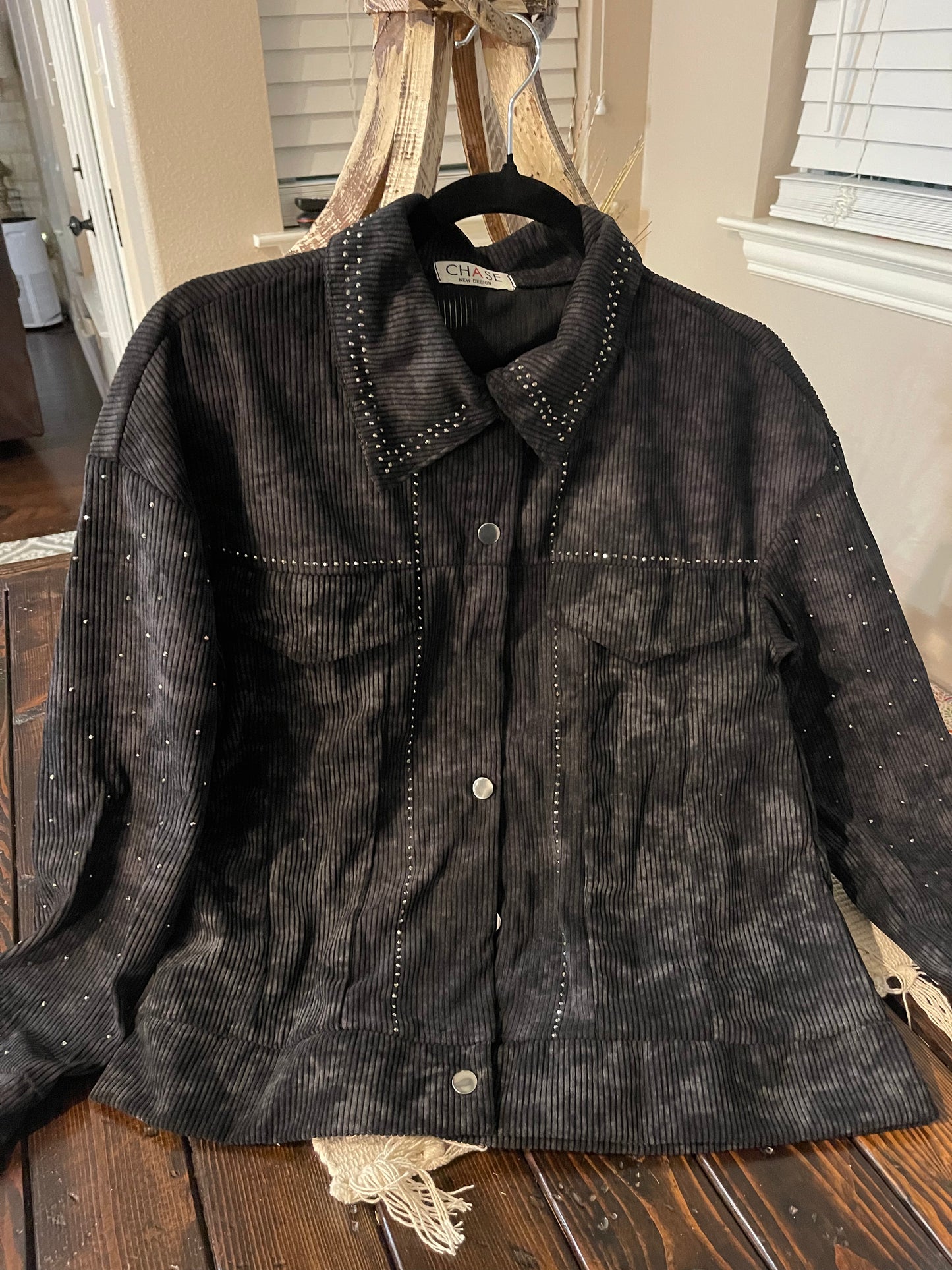 Bling and Black Soft Ribbed Shacket