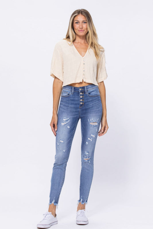 Judy Blue Buttonfly Skinny Destroyed Jean
