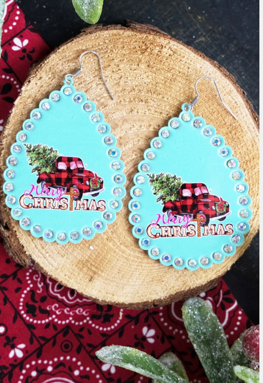 Christmas Tree Truck Turquoise Earrings