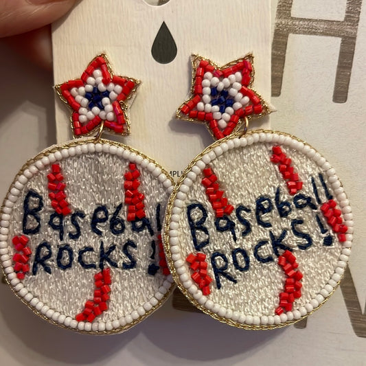 Baseball Rocks Seed Bead Earrings
