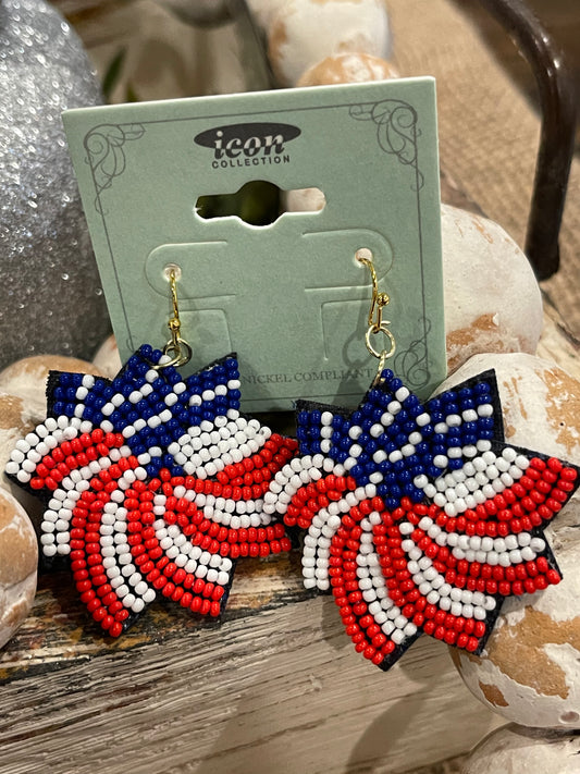 Patriotic Star Seed Bead Earrings