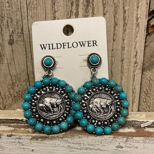 Buffalo Coin Silvertone Earrings