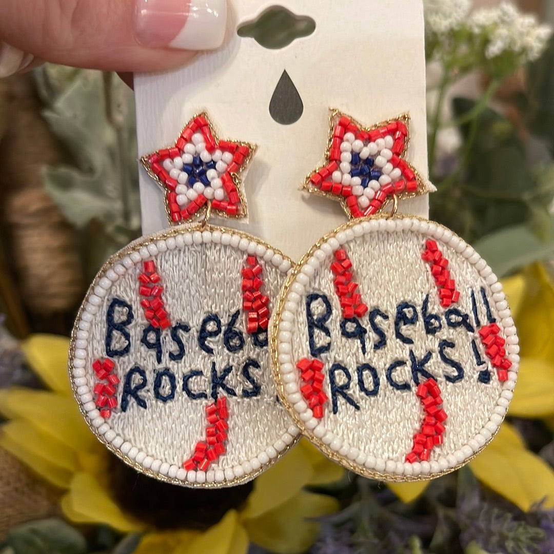 Baseball Rocks Seed Bead Earrings