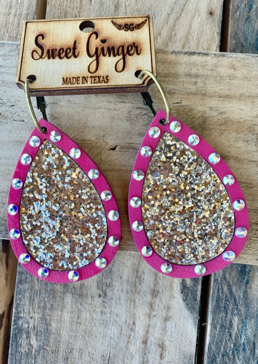 Sweet Ginger Rose Glitter Earrings